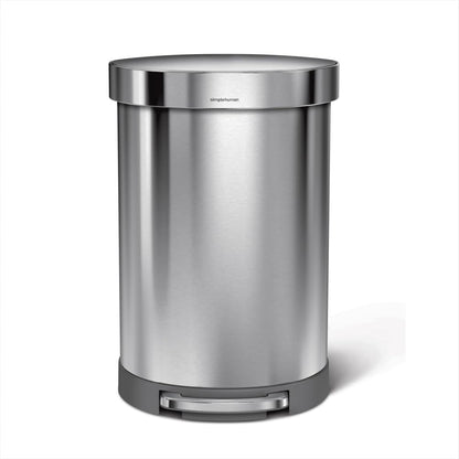 Simplehuman 60L / 45L Semi-Round Kitchen Pedal Bin, Silent Soft Close Lid Brushed Stainless Steel