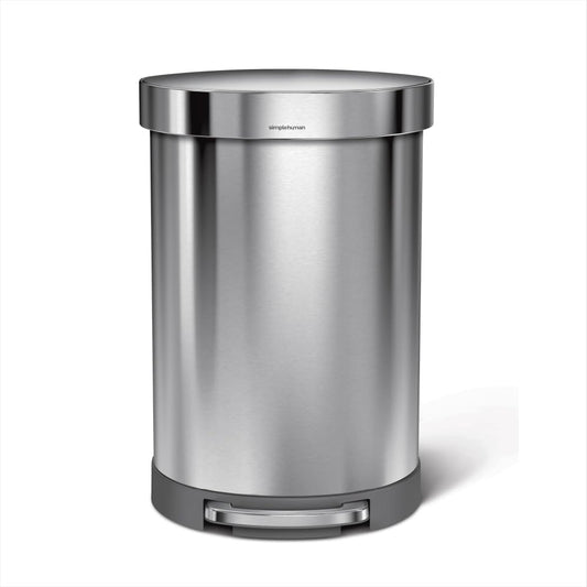 Simplehuman 60L / 45L Semi-Round Kitchen Pedal Bin, Silent Soft Close Lid Brushed Stainless Steel