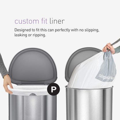 Simplehuman 60L / 45L Semi-Round Kitchen Pedal Bin, Silent Soft Close Lid Brushed Stainless Steel