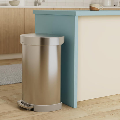 Simplehuman 60L / 45L Semi-Round Kitchen Pedal Bin, Silent Soft Close Lid Brushed Stainless Steel