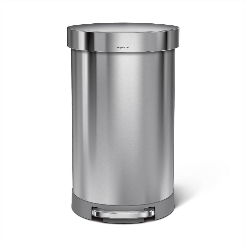 Simplehuman 60L / 45L Semi-Round Kitchen Pedal Bin, Silent Soft Close Lid Brushed Stainless Steel