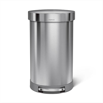 Simplehuman 60L / 45L Semi-Round Kitchen Pedal Bin, Silent Soft Close Lid Brushed Stainless Steel