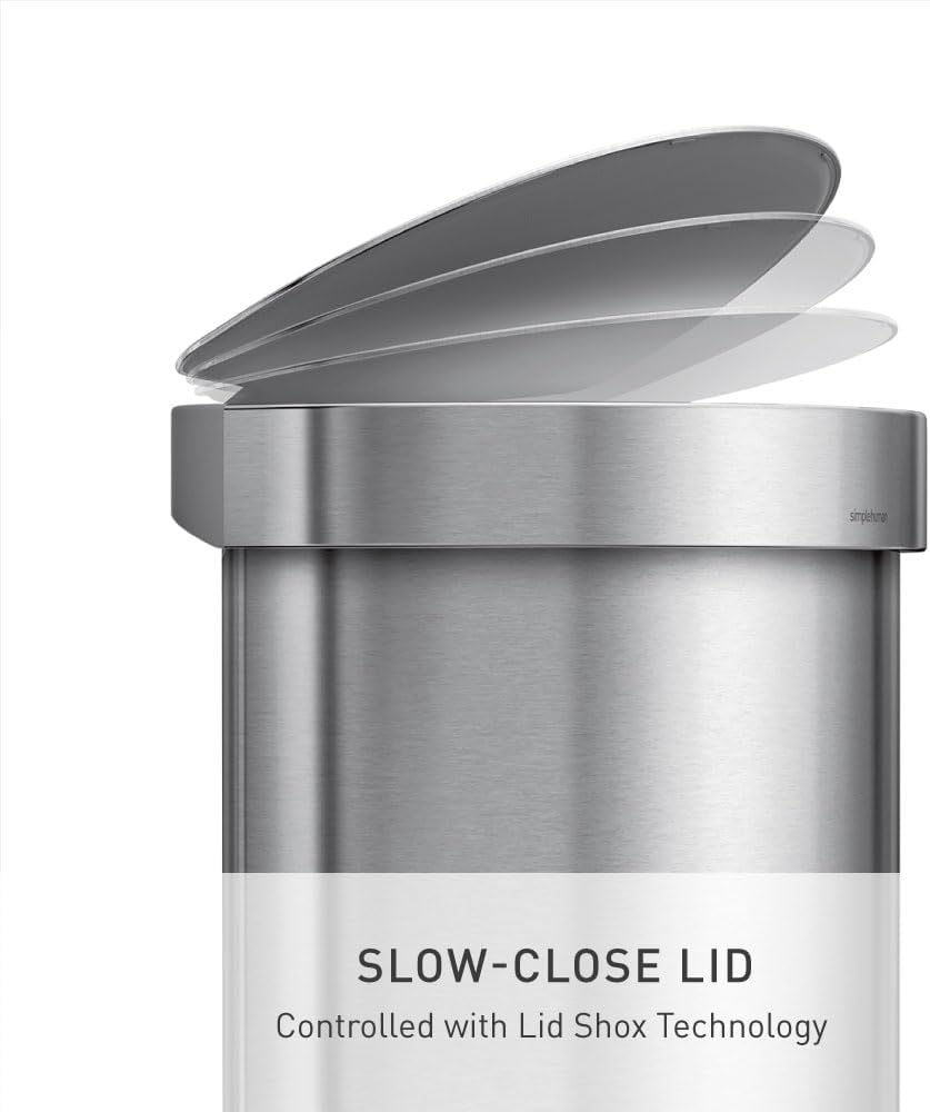 Simplehuman 60L / 45L Semi-Round Kitchen Pedal Bin, Silent Soft Close Lid Brushed Stainless Steel