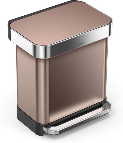 Simplehuman 30/45/55L Rectangular Pedal Bin with Liner Pocket, Rose Gold Stainless Steel