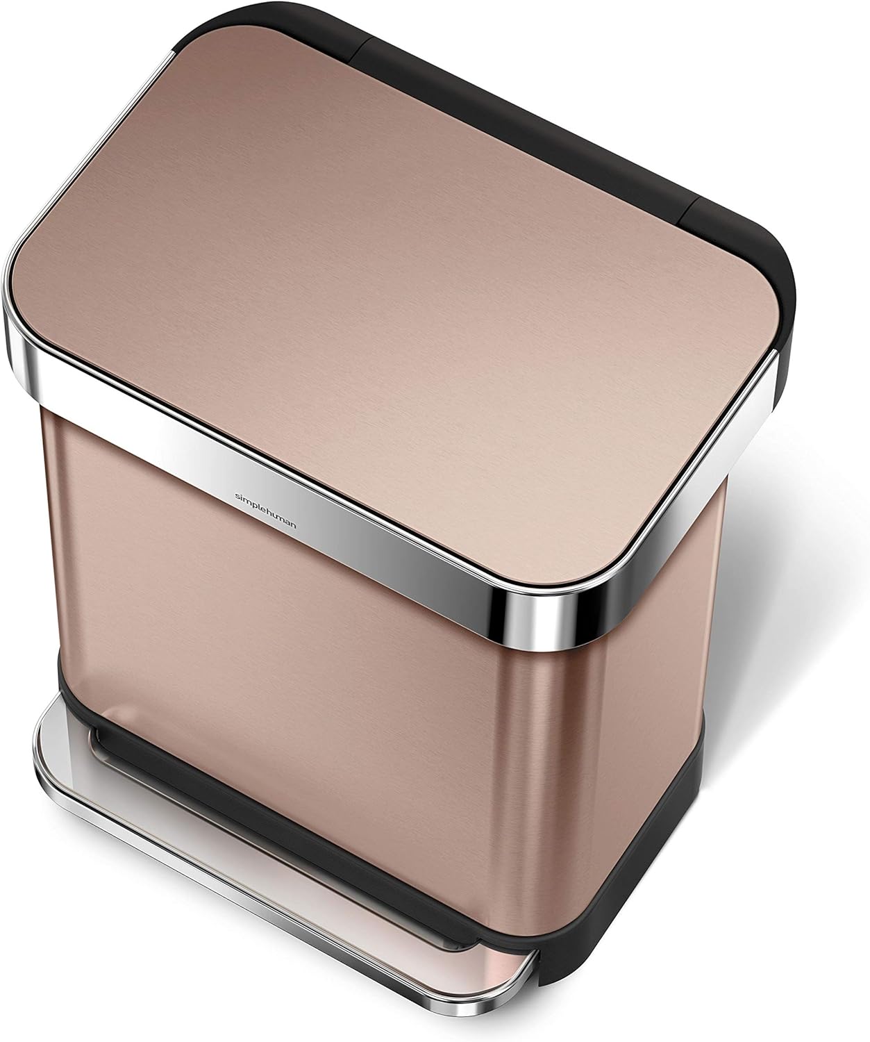 Simplehuman 30/45/55L Rectangular Pedal Bin with Liner Pocket, Rose Gold Stainless Steel