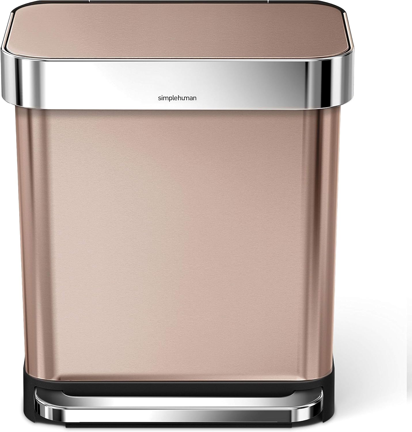 Simplehuman 30/45/55L Rectangular Pedal Bin with Liner Pocket, Rose Gold Stainless Steel