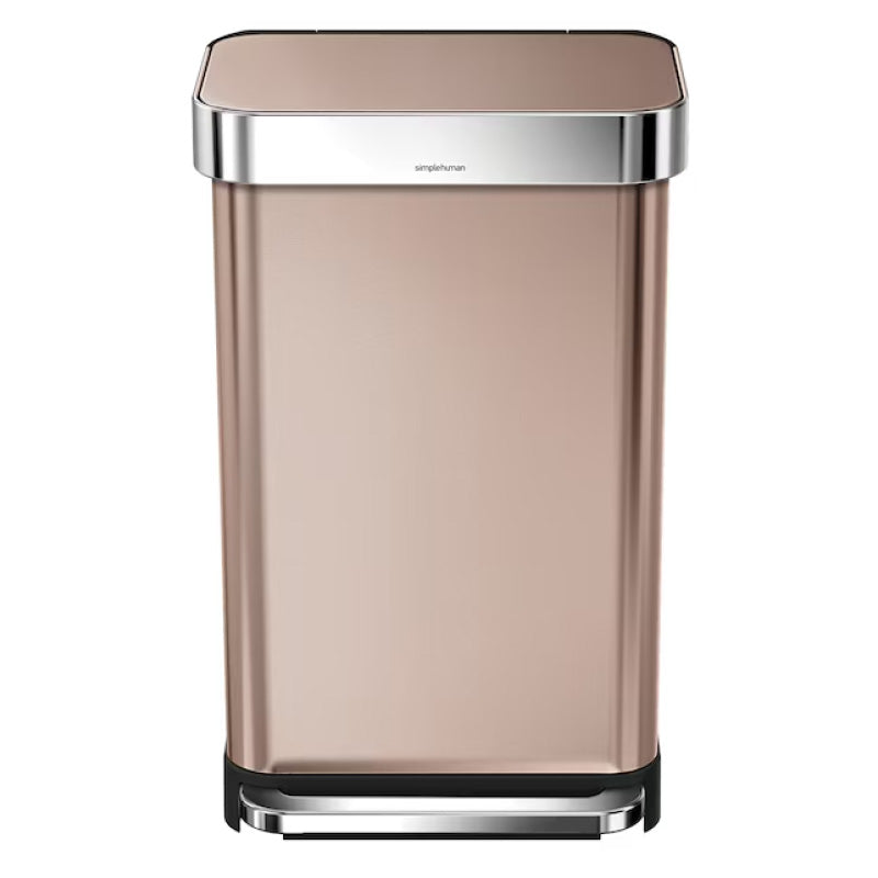 Simplehuman 30/45/55L Rectangular Pedal Bin with Liner Pocket, Rose Gold Stainless Steel