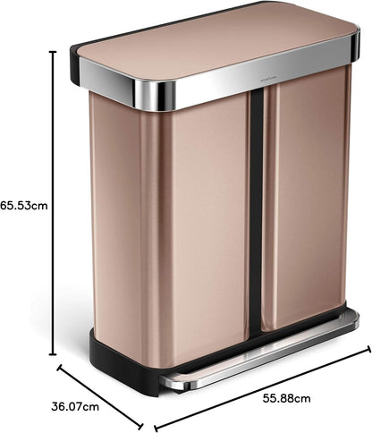 Simplehuman 58L (34/24) Rectangular Recycling Pedal Bin with Liner Pocket, Rose Gold Stainless Steel