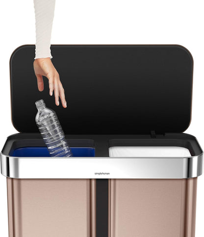 Simplehuman 58L (34/24) Rectangular Recycling Pedal Bin with Liner Pocket, Rose Gold Stainless Steel