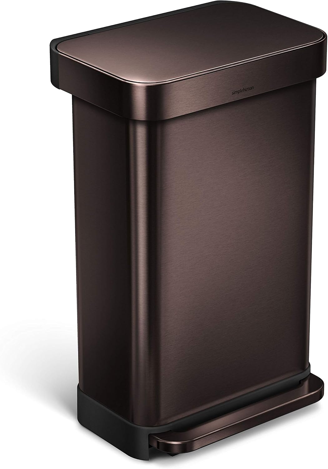Simplehuman 45L Rectangular Pedal Bin with Liner Pocket, Dark Bronze Stainless Steel