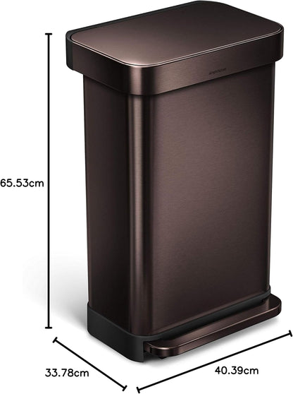 Simplehuman 45L Rectangular Pedal Bin with Liner Pocket, Dark Bronze Stainless Steel