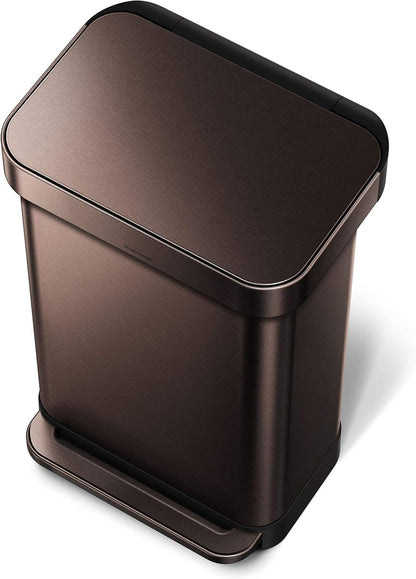 Simplehuman 45L Rectangular Pedal Bin with Liner Pocket, Dark Bronze Stainless Steel