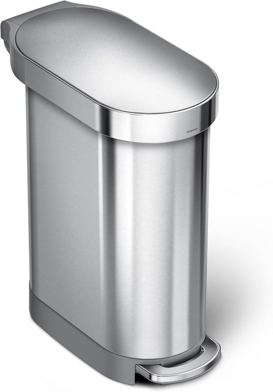 Simplehuman 45 Liter Slim Hands-Free Kitchen Step Trash Can, Brushed Stainless Steel