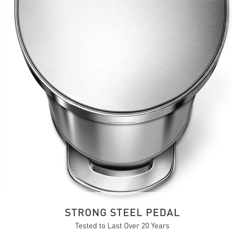 Simplehuman 45 Liter Slim Hands-Free Kitchen Step Trash Can, Brushed Stainless Steel
