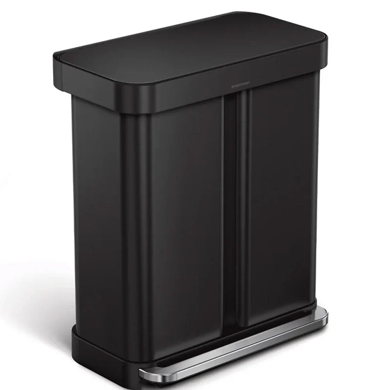 Simplehuman Dual Compartment Pedal Bin, Black Steel, Liner Pocket, 34 & 24L