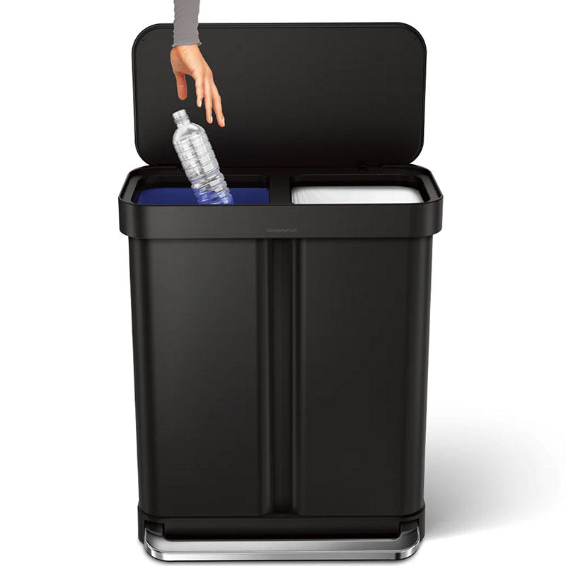 Simplehuman Dual Compartment Pedal Bin, Black Steel, Liner Pocket, 34 & 24L