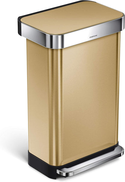 Simplehuman Rectangular Pedal Bin with Bag Reserve, Brass, 45 Liter