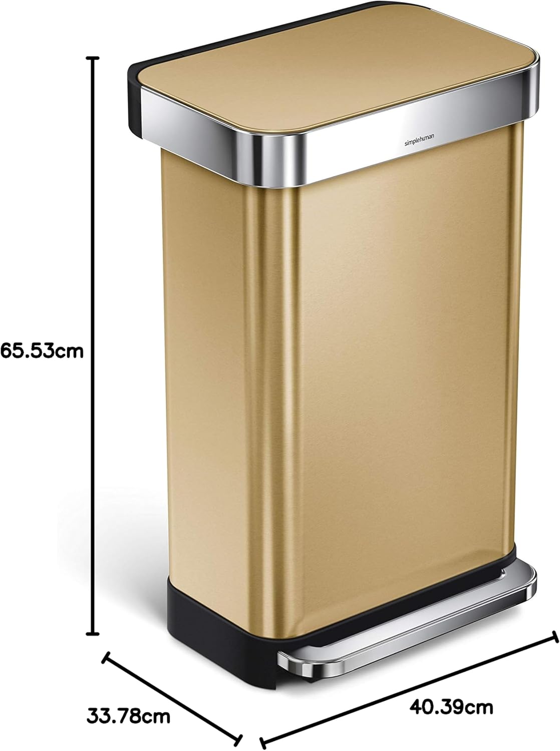 Simplehuman Rectangular Pedal Bin with Bag Reserve, Brass, 45 Liter