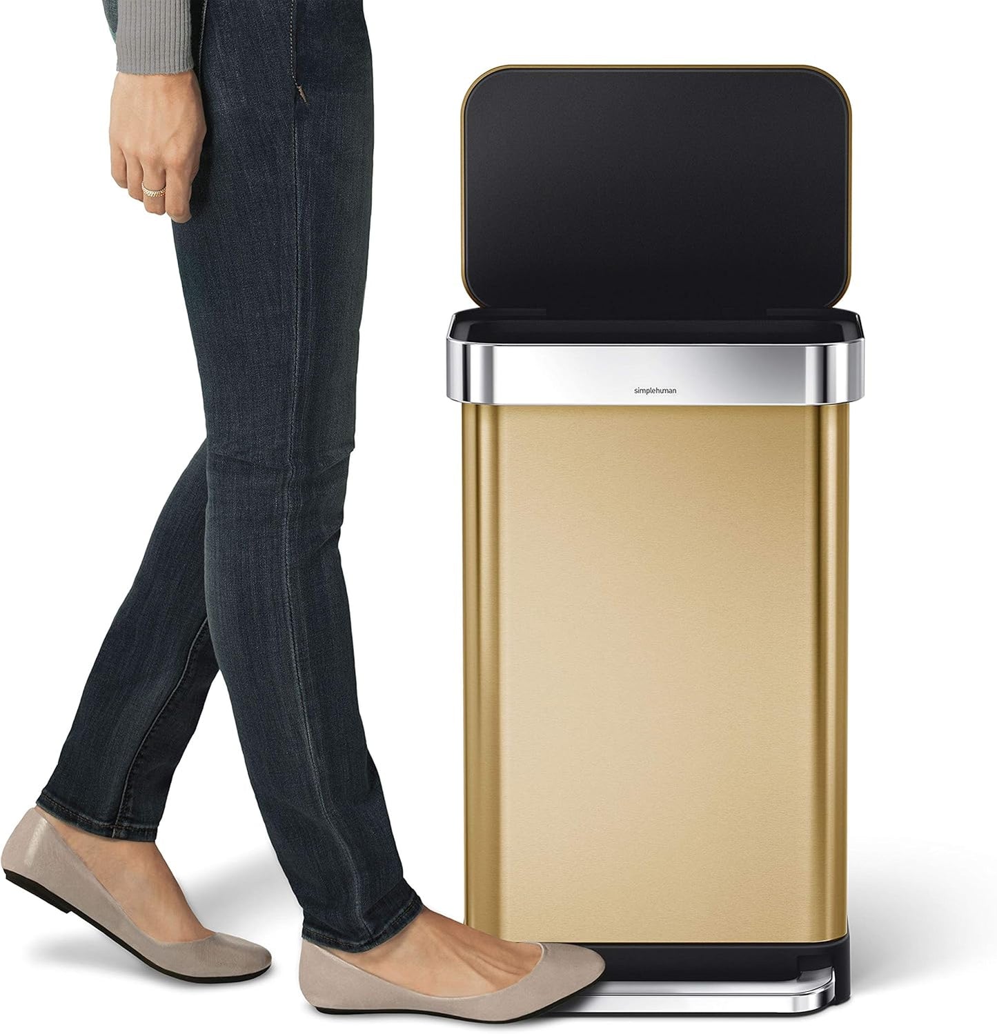 Simplehuman Rectangular Pedal Bin with Bag Reserve, Brass, 45 Liter
