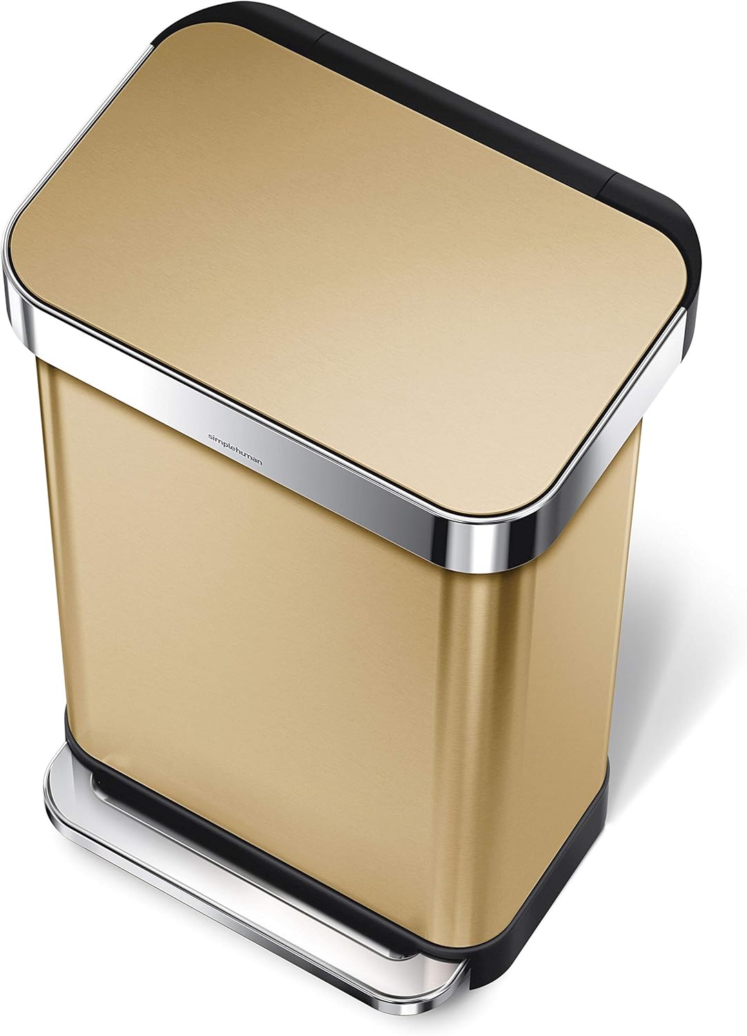 Simplehuman Rectangular Pedal Bin with Bag Reserve, Brass, 45 Liter