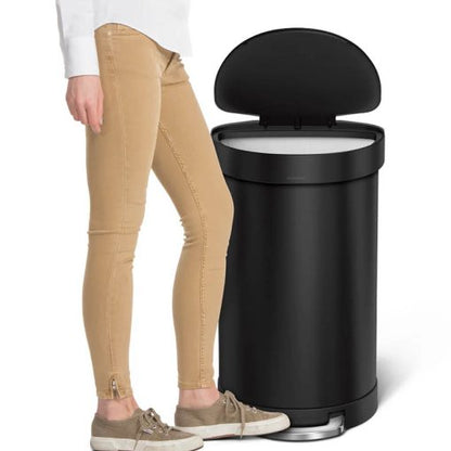 Simplehuman Semi round pedal bin, with liner rim, Black 45L