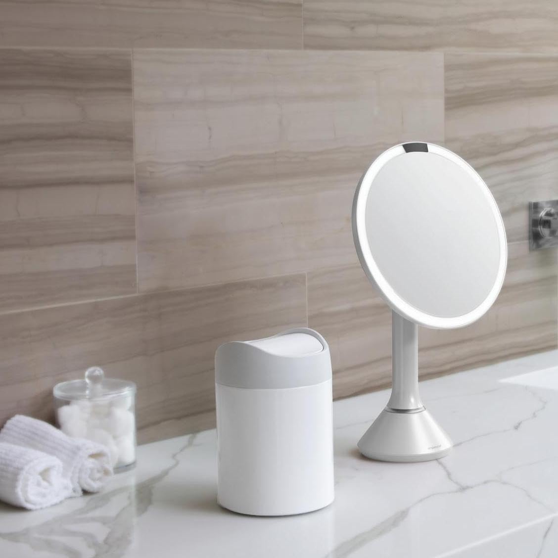Simplehuman Mini Countertop Trash Can, 1.5L / 0.4 Gallon Compact Vanity Trash Can, Balanced Swing Lid