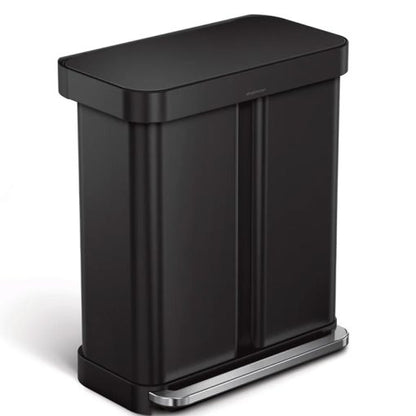 Simplehuman 58L Rectangular Recycler Pedal Bin , Matte Black