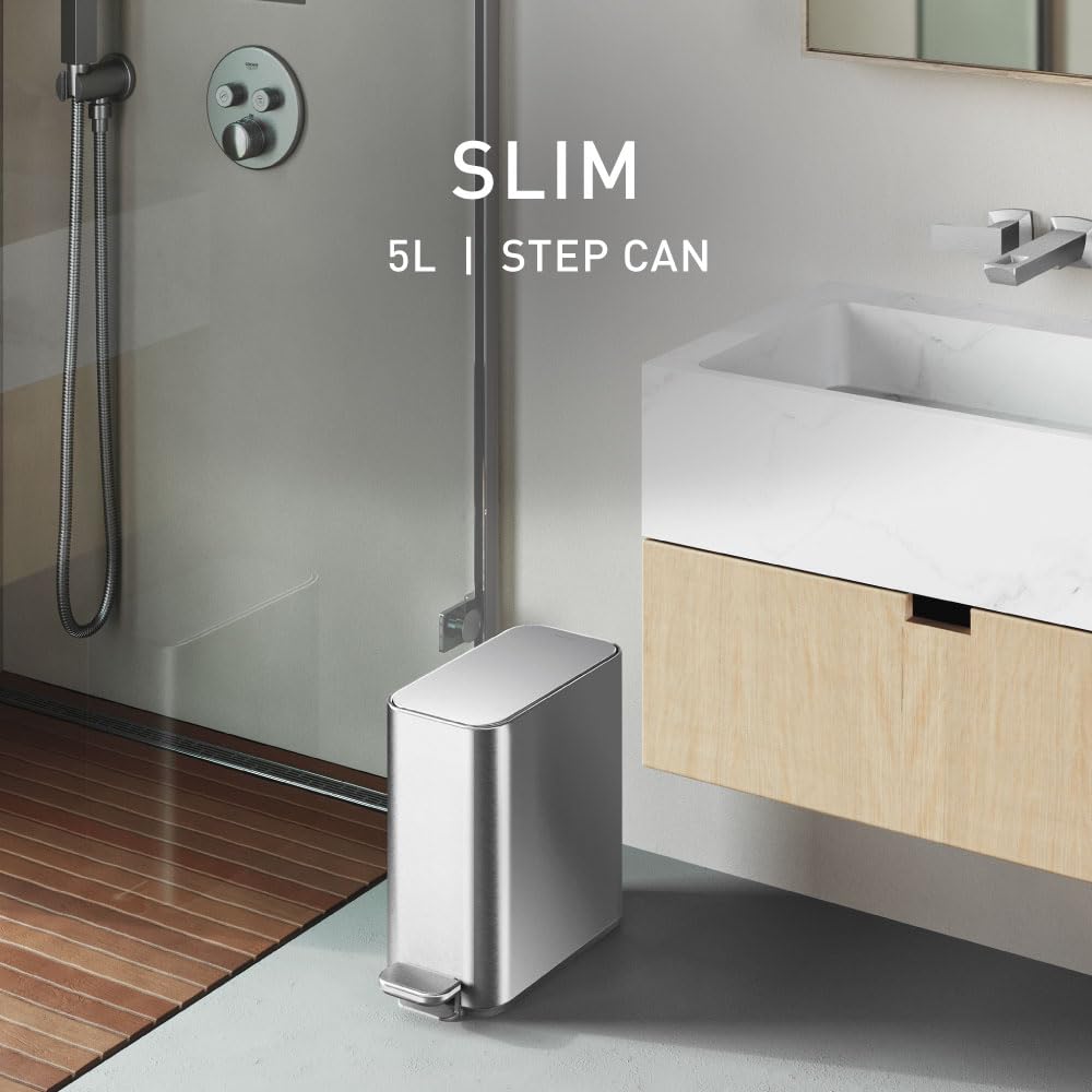 Simplehuman Slim Step Can, 5L / 1.3 Gallon Compact Bathroom Trash Can