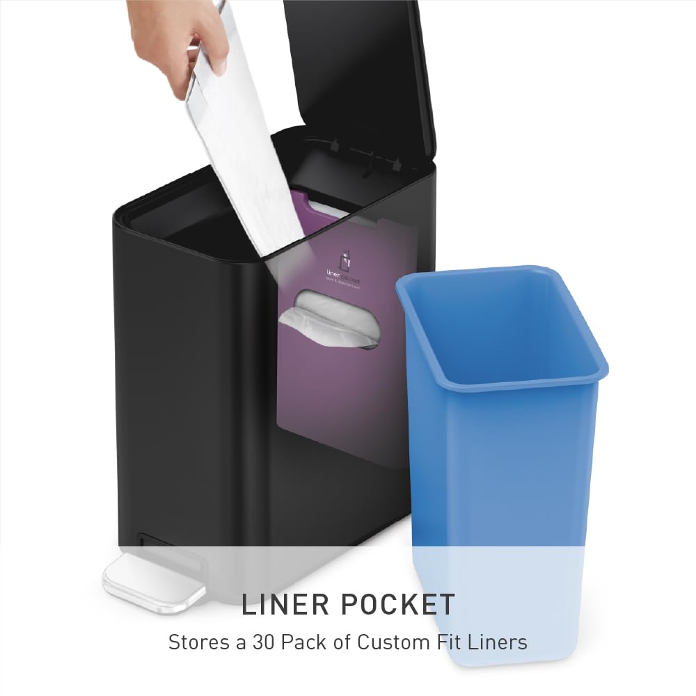 Simplehuman Slim Step Can, 5L / 1.3 Gallon Compact Bathroom Trash Can, Liner Pocket
