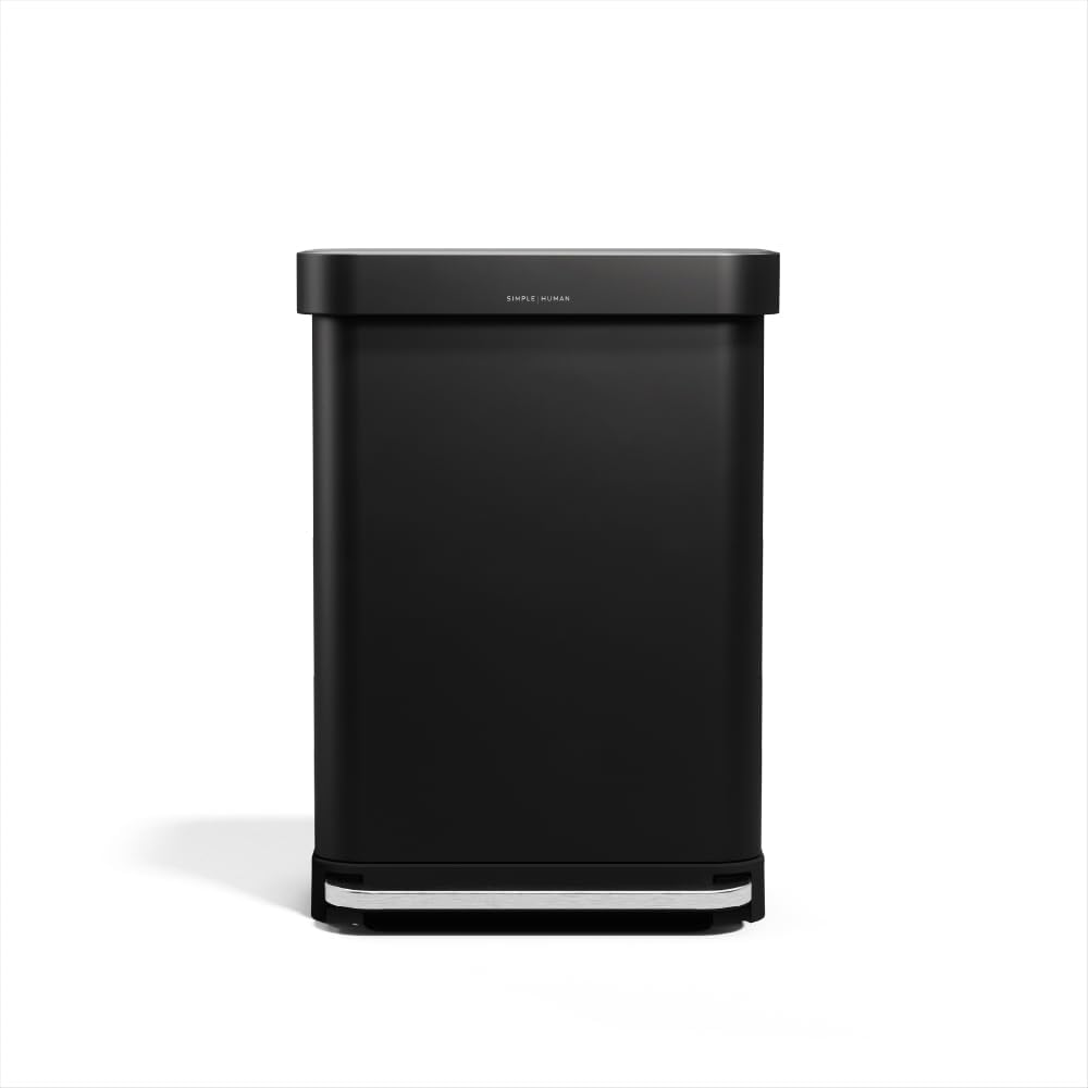 Simplehuman  55L Liner Rim Rectangular Step Can, Matte Black