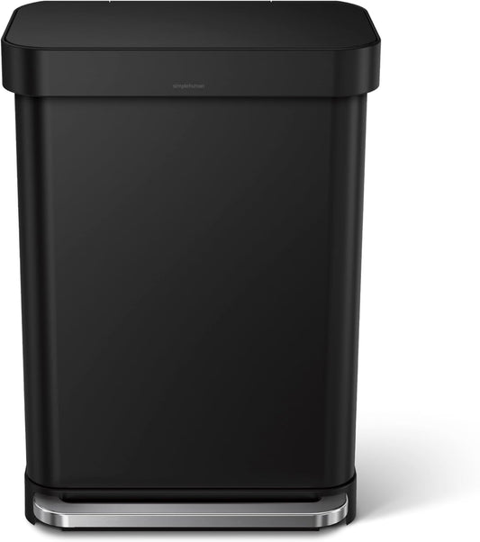 Simplehuman  55L Liner Rim Rectangular Step Can, Matte Black