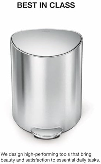 Simplehuman Semi-Round Step Can, 6L / 1.6 Gallon Bathroom Trash Can, Liner Pocket