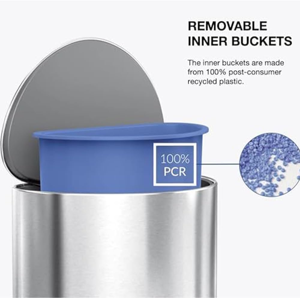 Simplehuman Semi-Round Step Can, 6L / 1.6 Gallon Bathroom Trash Can, Liner Pocket