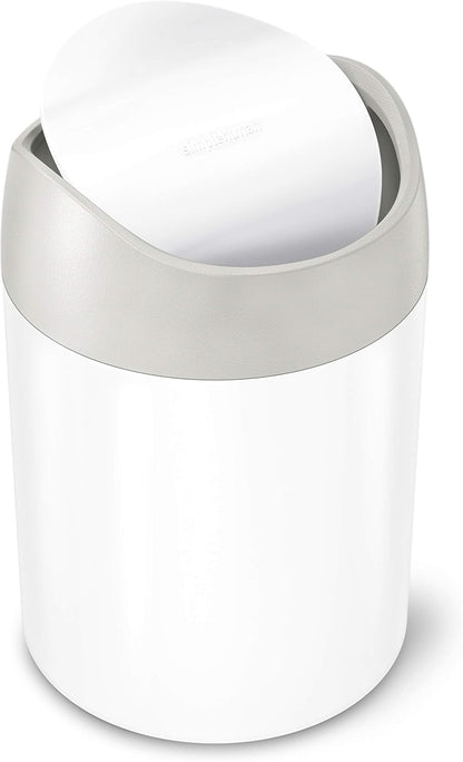 Simplehuman Mini Countertop Trash Can, 1.5L / 0.4 Gallon Compact Vanity Trash Can, Balanced Swing Lid