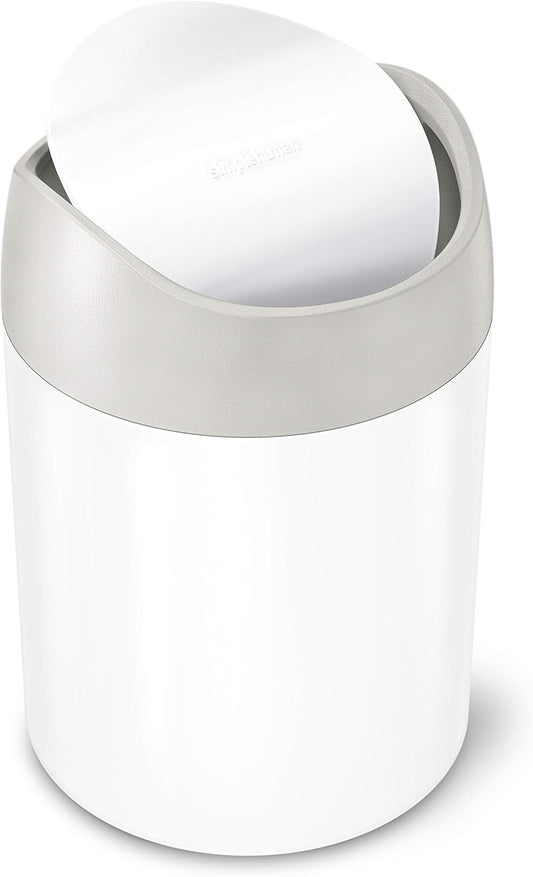 Simplehuman Mini Countertop Trash Can, 1.5L / 0.4 Gallon Compact Vanity Trash Can, Balanced Swing Lid