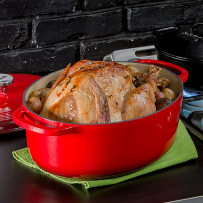 LODGE 7 Quart Oval Oyster Enameled Cast Iron Dutch Oven Red EC70D43