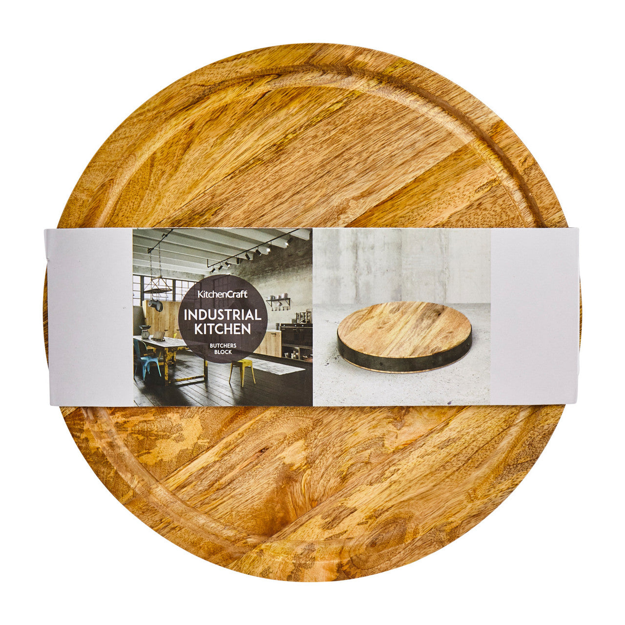 KitchenCraft Industrial Kitchen Handmade Round Wooden Butcher's Block Chopping Board