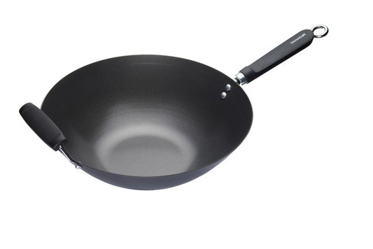 KitchenCraft World of Flavours Oriental Carbon Steel Non-Stick Wok, 35.5cm