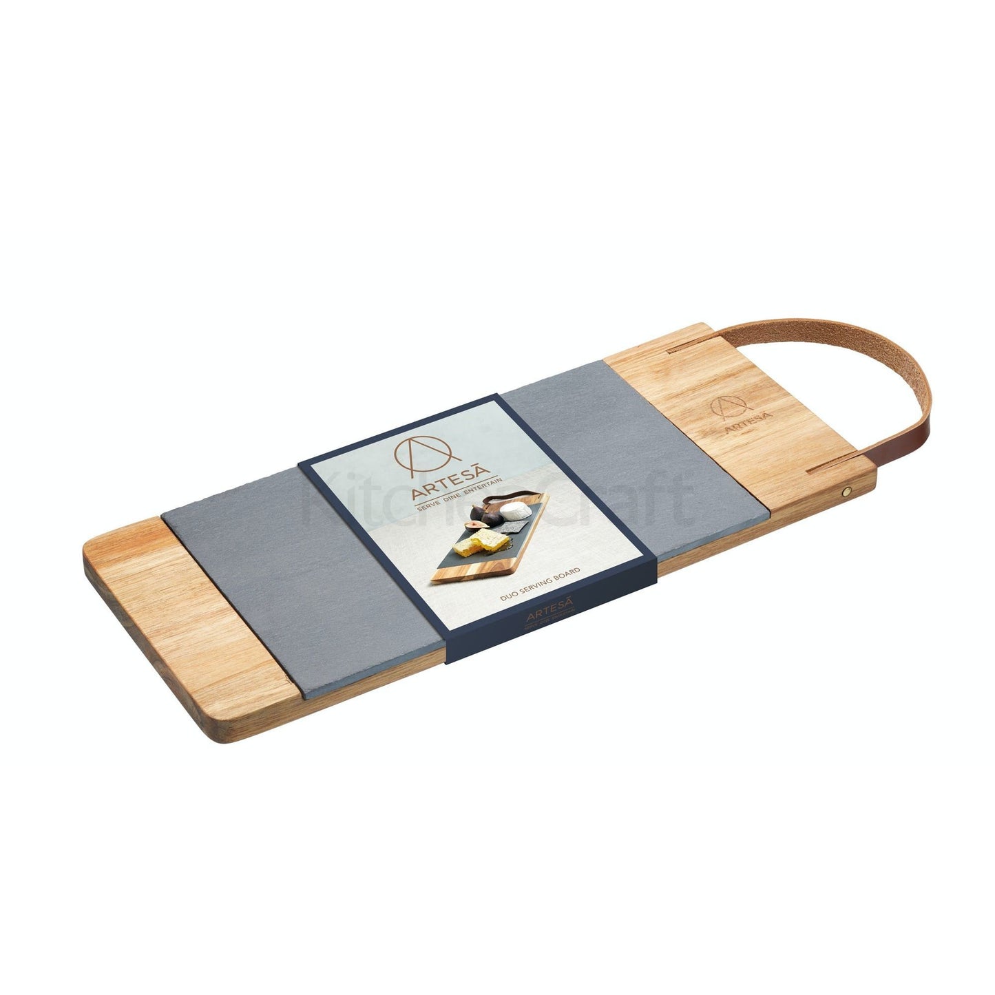 KitchenCraft  Artes' Acacia Wood and Slate Serving Board ARTSERVLEATH - Home & Beyond