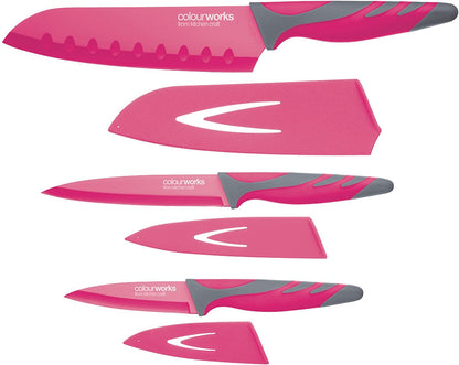 KitchenCraft Colourworks 3 Piece Non-Slip Knife Starter Set - Pink CWSGKNPNK3