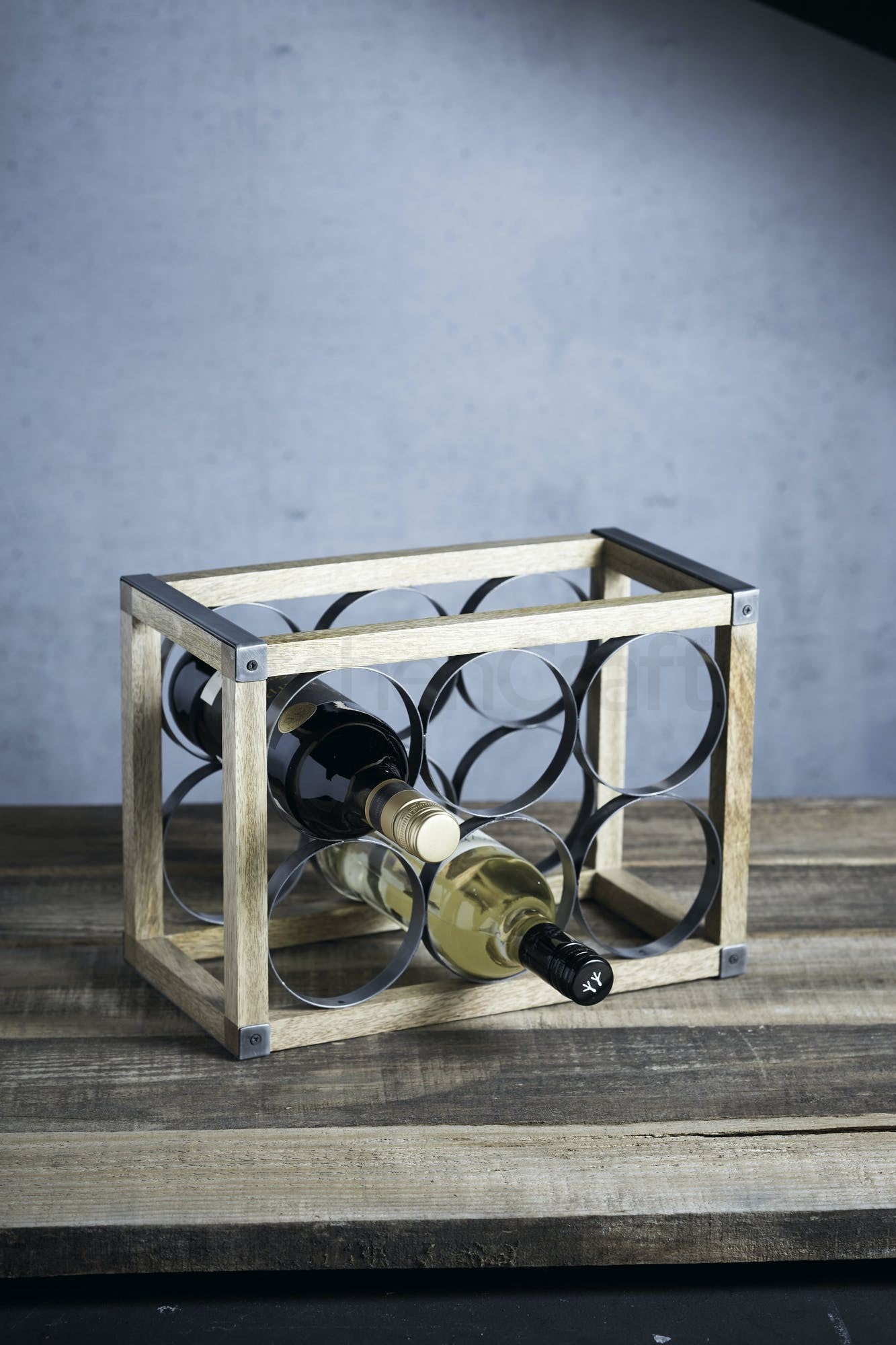 KitchenCraft Industrial Kitchen Vintage-Style 6-Bottle Metal / Wooden Wine Rack INDWR