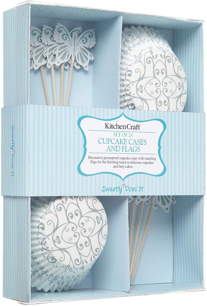 KitchenCraft Sweetly Does It Cupcake Kit, Silver Patterned KCSILVDEC48PC