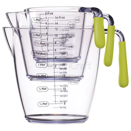 KitchenCraft Colourworks 3 Piece Green Acrylic Measuring Jug Set CWMJUGSETGRN