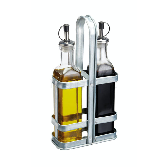 KitchenCraft Glass Oil and Vinegar Cruet Set with Holder INDOILVIN2PC