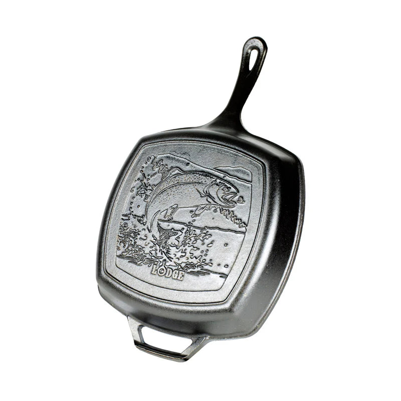 LODGE Wildlife Series 10.5 Inch Square Cast Iron Fish Grill Pan