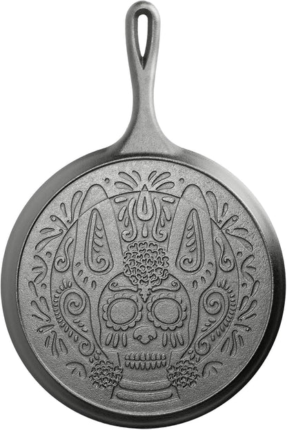 LODGE Day of the Dead 10.5 Inch Sugar Skull Cast Iron Griddle