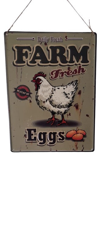 La Hacienda Fresh Eggs Embossed Metal Sign