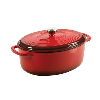 LODGE 7 Quart Oval Oyster Enameled Cast Iron Dutch Oven Red EC70D43