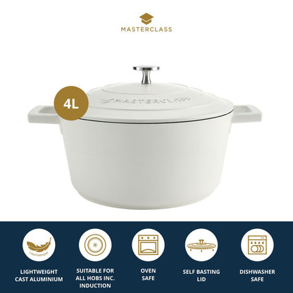 Kitchencraft MasterClass Cast Aluminium Casserole Dish, 4L, Cream