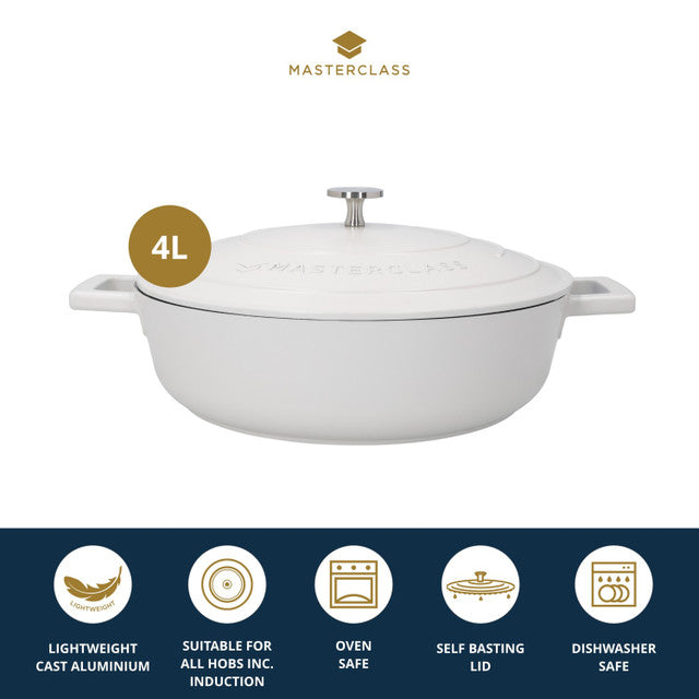 MasterClass Cast Aluminium Shallow Casserole Dish, 4L, Cream